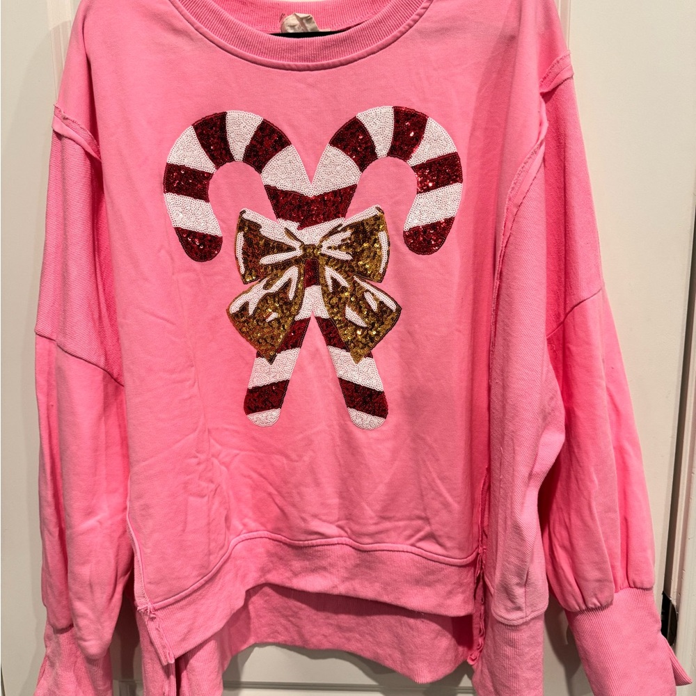 Oversized Pink Candy Cane Sweatshirt